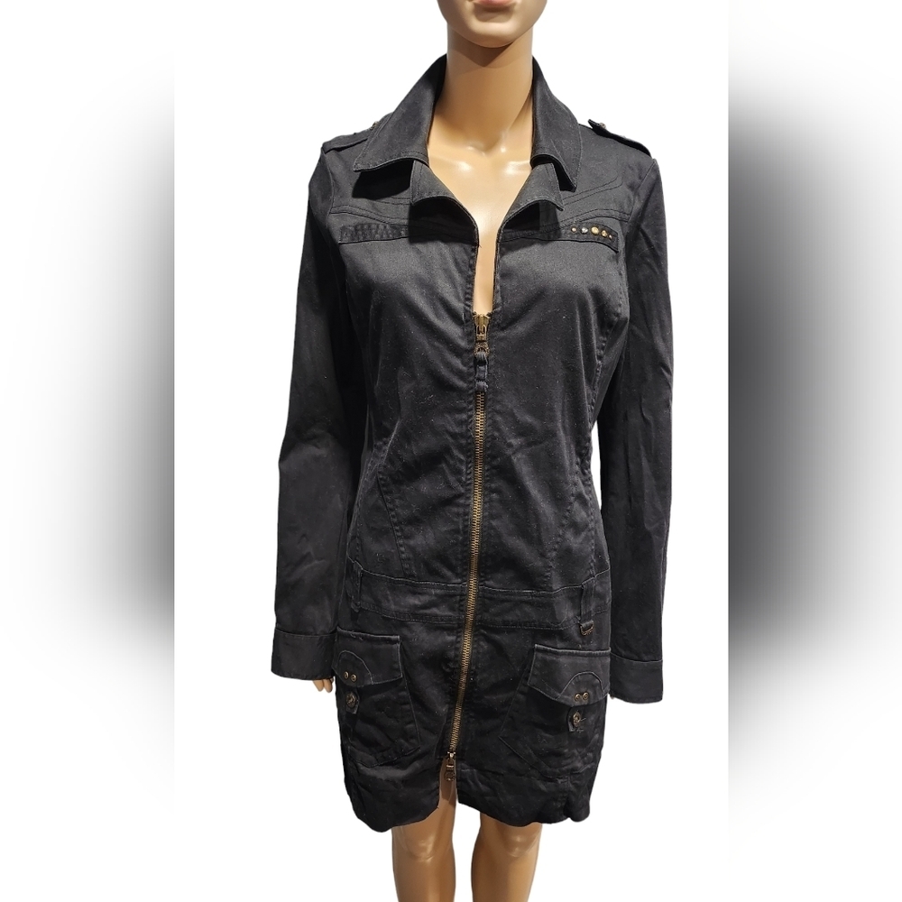 Diesel women's black zipped up front denim dress Sz L